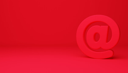 email at sign icon isolated on red background. Minimalism concept. 3d illustration
