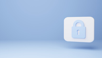 lock icon isolated on blue background. Minimalism concept. 3d illustration
