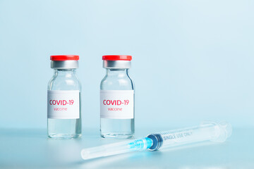 Vaccination Covid 19. Two bottle of vaccine coronavirus.