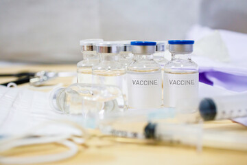 Vaccine and syringe injection. It use for prevention, immunization and treatment from corona virus infection.