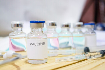 Vaccine and syringe injection. It use for prevention, immunization and treatment from corona virus infection.