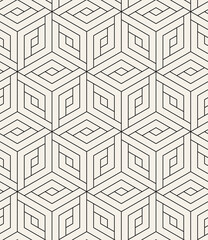 Vector seamless pattern. Modern stylish texture. Repeating geometric tiles. Linear grid with striped rhombuses which form hexagonal stars.