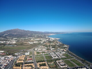 Fototapeta na wymiar Aerial view of Mediterranean Sea coast line, Marbella, Malaga, Spain.
