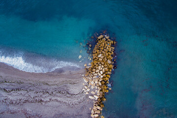 Aerial overhead view on the coastline of the Mediterranean Sea, Marbella, Malaga, Spain.