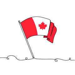 Continuous one line drawing a flag of Canada. Vector illustration. Perfect for cards, party invitations, posters, stickers, clothing.