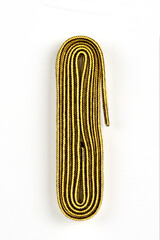 Shoe laces on a white background.