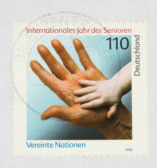 Briefmarke stamp gestempelt used frankiert cancel post letter mail brief vintage retro hand hands...