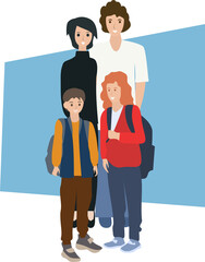 Mother, father and sons. Happy family portrait. Isolated vector illustration. 