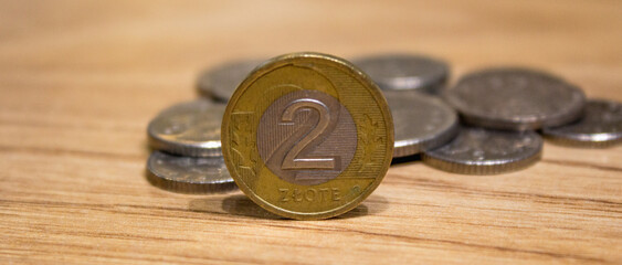 Polish zlotys close up. Coins