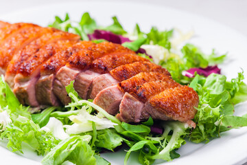 roasted duck breast with green salad