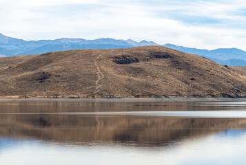 A dirt bike trail on a hill at Topaz Lake on the Nevada California border, USA