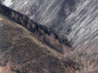 Mountains stripped of their vegetation after a fire