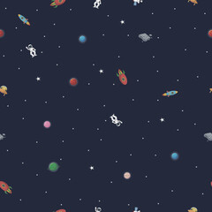 Obraz na płótnie Canvas Flat cartoon style funny cosmic fabric. Astronaut