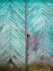 Old green wooden herringbone door