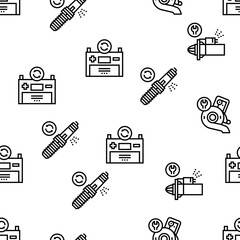 Car Service Garage Vector Seamless Pattern Thin Line Illustration