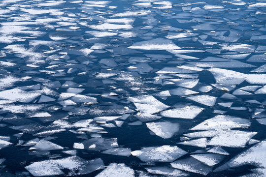 Ice floes on the water in winter