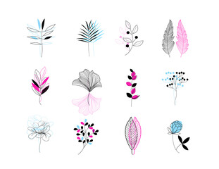 Beautiful set of vector plant icons on a white background