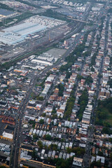 Top down view of buildings and homes near New York City