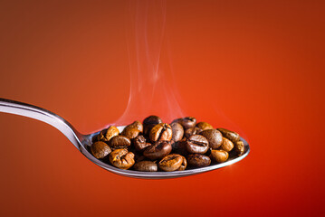 Close up on roasting coffee beans