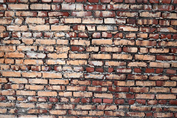 an old vintage grunge brick wall. close-up background.