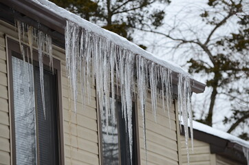 Closeup icicles on the roof