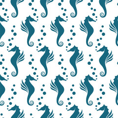 seamless pattern with seahorse isolated on white background