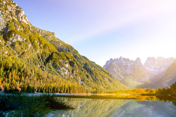 Fototapeta premium Park view sky morning light in calm waters nature concept
