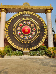 Wat Ounalom buddhist temple. View of the circle with the flags of the countries of Southeast Asia. Phnom Penh. Cambodia 