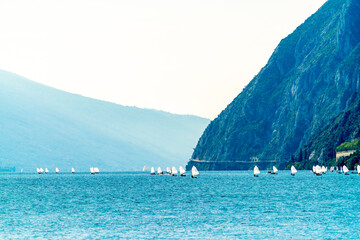Sailing regatta on a beautiful mountain lake.