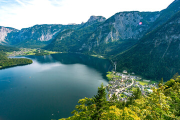 A picturesque town on the shore of a mountain lake. tourist