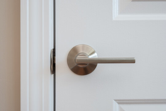 Close-Up photograph of a modern styled nickel closet door lever