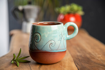 colorful handmade ceramic coffee cup