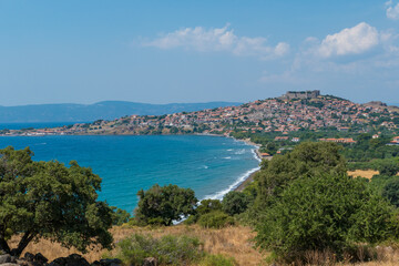 Fototapeta na wymiar Lesbos Greece - a view of Molivos Castle in Mithymna at Aegean Sea
