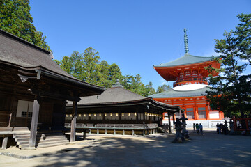 Obraz premium 高野山金剛峯寺 御影堂と根本大塔 和歌山県