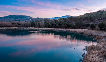 Sunset at the lagoon with ducks