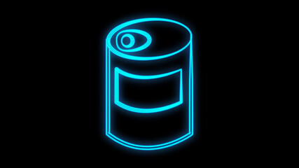 Glowing neon line Canned food icon isolated on black background. Food for animals. Pet food can. Colorful outline concept.