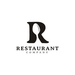 Letter R with spoon illustration for restaurant logo design