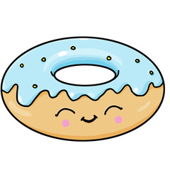 Cartoon Donut Illustration Emoji. Cute sweet cartoon character. Vector illustration isolated on white background