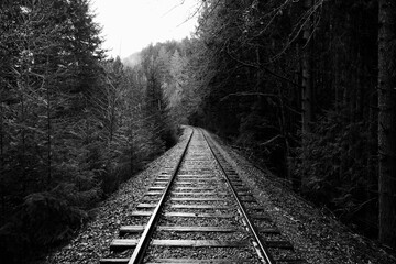 Fototapeta premium Railroad tracks in black and white. 