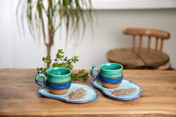 colorful handmade ceramic turkish coffee cups