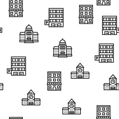Building Architecture Vector Seamless Pattern Thin Line Illustration