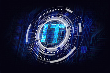 information technology (IT) concept, digital transformation, digitalization abstract background in dark style