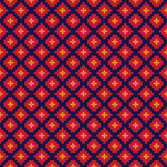 Abstract fabric Seamless pattern design with geometric shapes.  red, navy blue, yellow, pink. Design for art, wallpaper, publications. And print clothes Costumes and decorations, Vector illustration