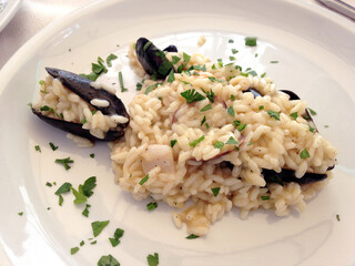 Risotto with seafood. Typical Italian cuisine