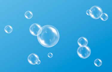 Vector soap bubble. Realistic soap,  glare. Foam bubbles png. Powder, soap, detergent. Vector image.