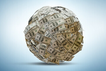 Dollar ball with 100-dollar banknotes - 3d rendering