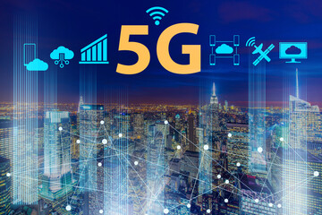 Fototapeta na wymiar Concept of 5g networks in large cities
