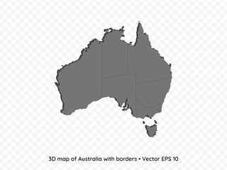 Obraz premium 3D map of Australia with borders isolated on transparent background, vector eps illustration