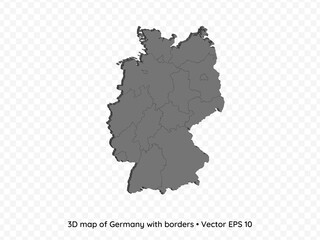 3D map of Germany with borders isolated on transparent background, vector eps illustration