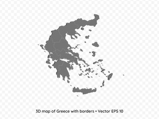 3D map of Greece with borders isolated on transparent background, vector eps illustration